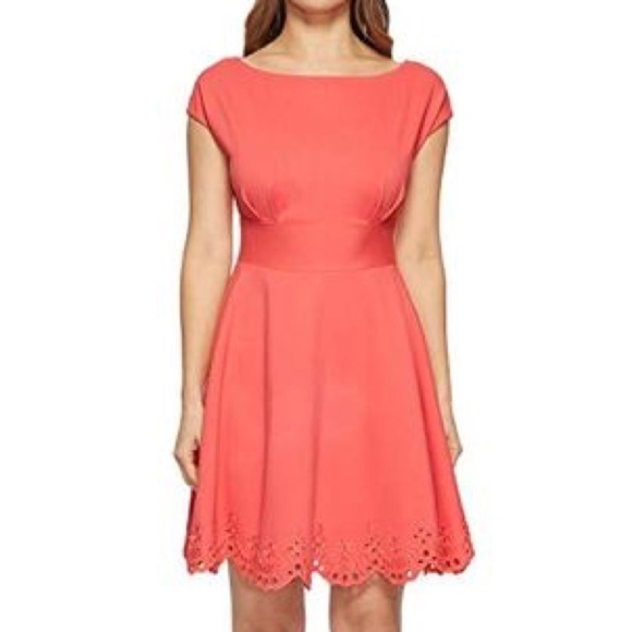 Kate Spade Dress Sz XXS Ponte Bateau Neckline Eyelet Feminine Fit and Flare Mini - Picture 1 of 12